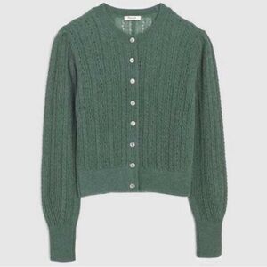 Madewell Pointelle-Stitch Cardigan in Alpaca Blend Botanical Green New XL NW803